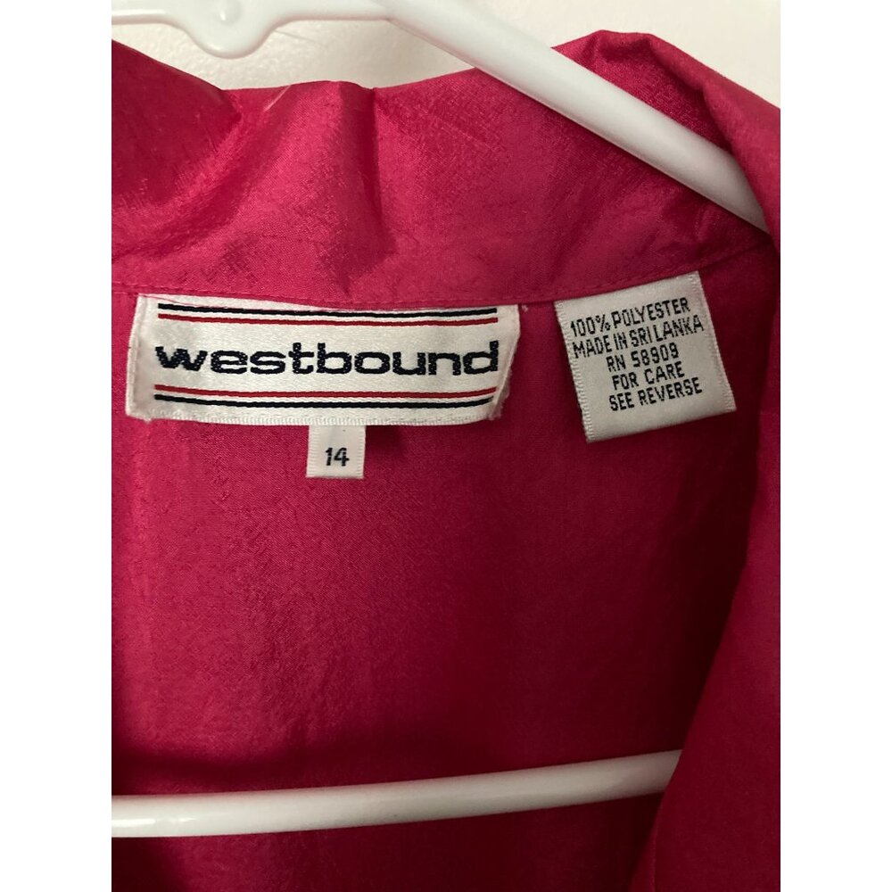 Vintage 80s Westbound Belted Pink Silky Tapered Parachute V-Neck Jumpsuit - Size - Picture 2 of 4